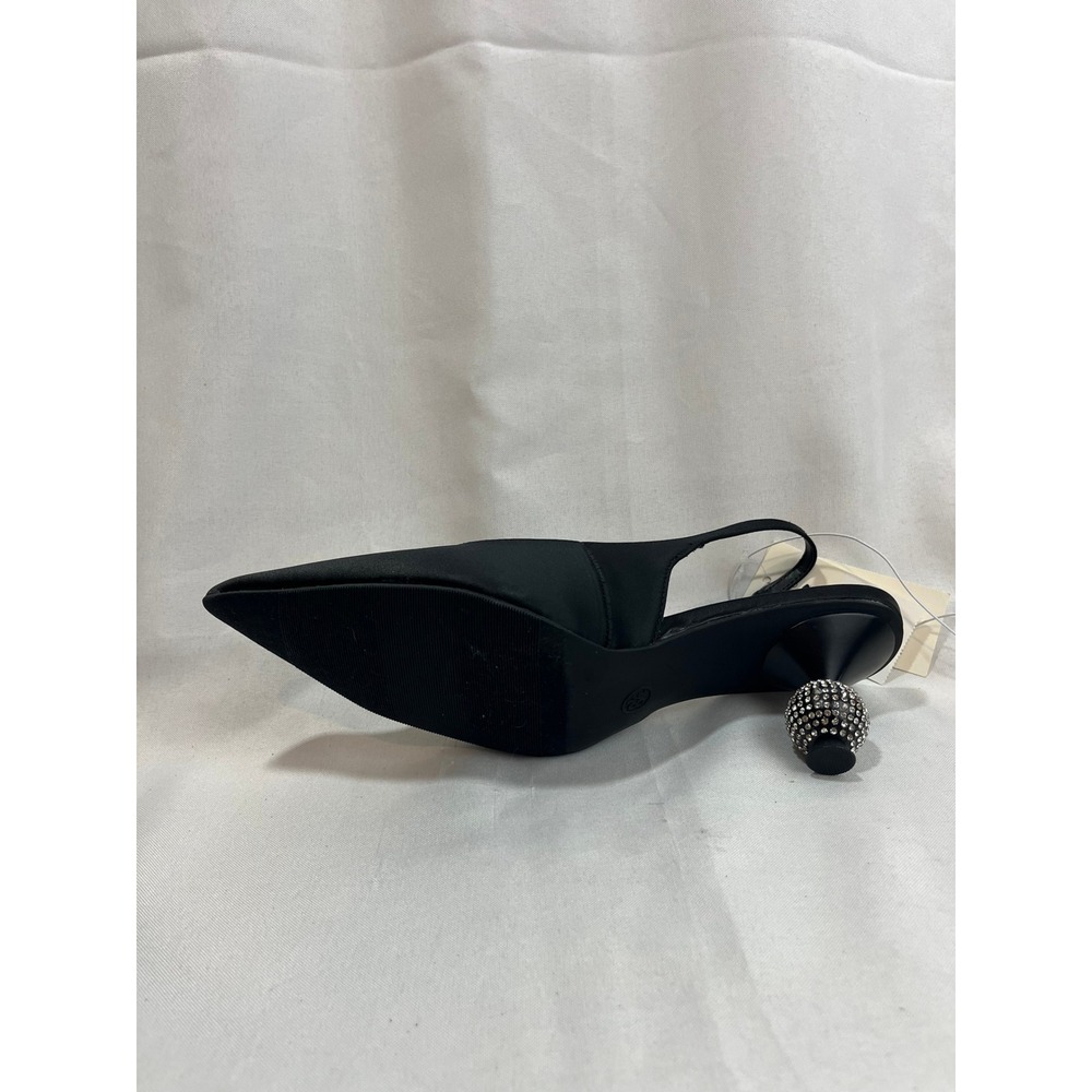 A New Day Womens Black Satin Slingback Pumps Rhinestone Sphere Heel Size 8.5 - Picture 5 of 6